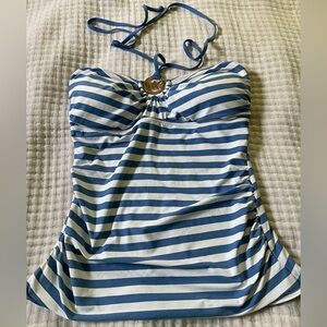 Michael Kors Blue and White Striped Swim Top